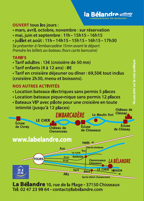 Chenonceaux en Bateaux La Bélandre à Chisseaux